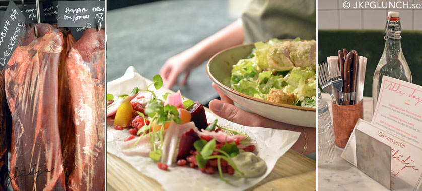 Servering och hängmörat kött i kylen